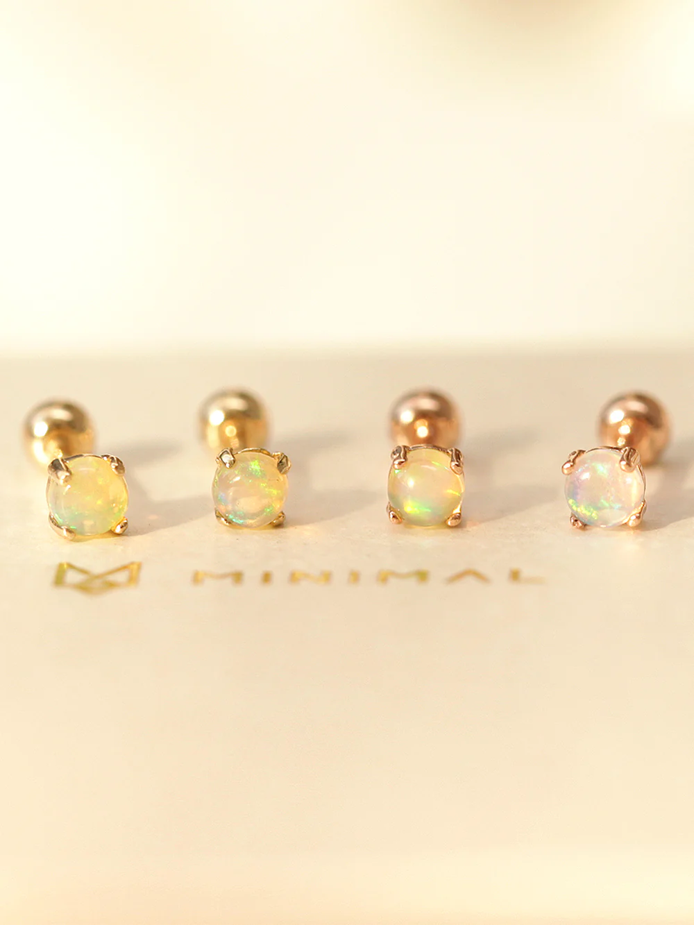 14K Gold Natural Opal Cartilage Earring 20G - Image 4