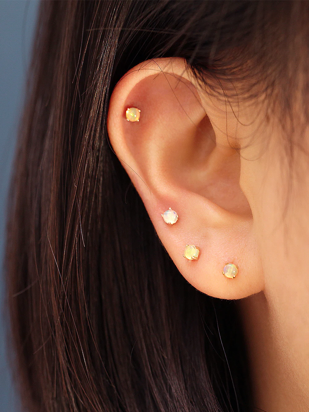 14K Gold Natural Opal Cartilage Earring 20G - Image 6