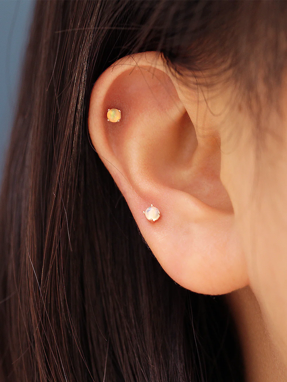 14K Gold Natural Opal Cartilage Earring 20G - Image 7