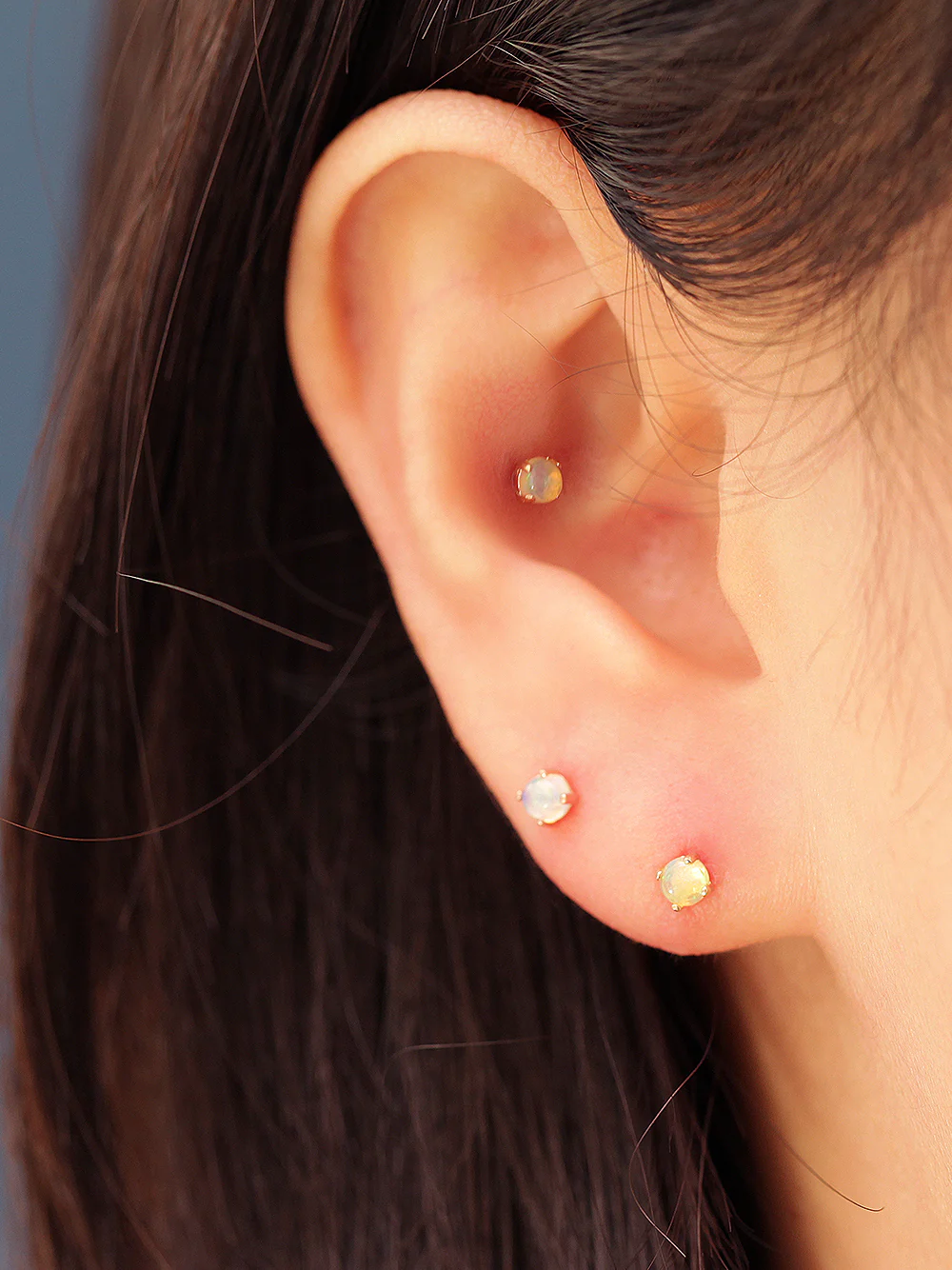14K Gold Natural Opal Cartilage Earring 20G - Image 9