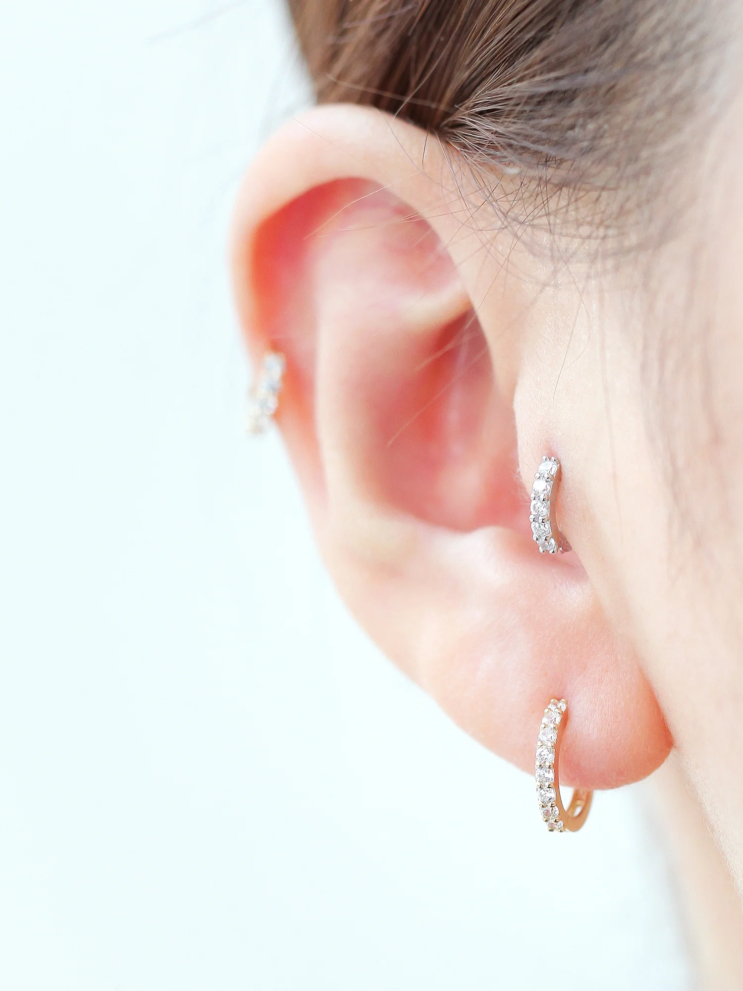 14K Gold One Line Cubic Cartilage Hoop Earring - Image 7