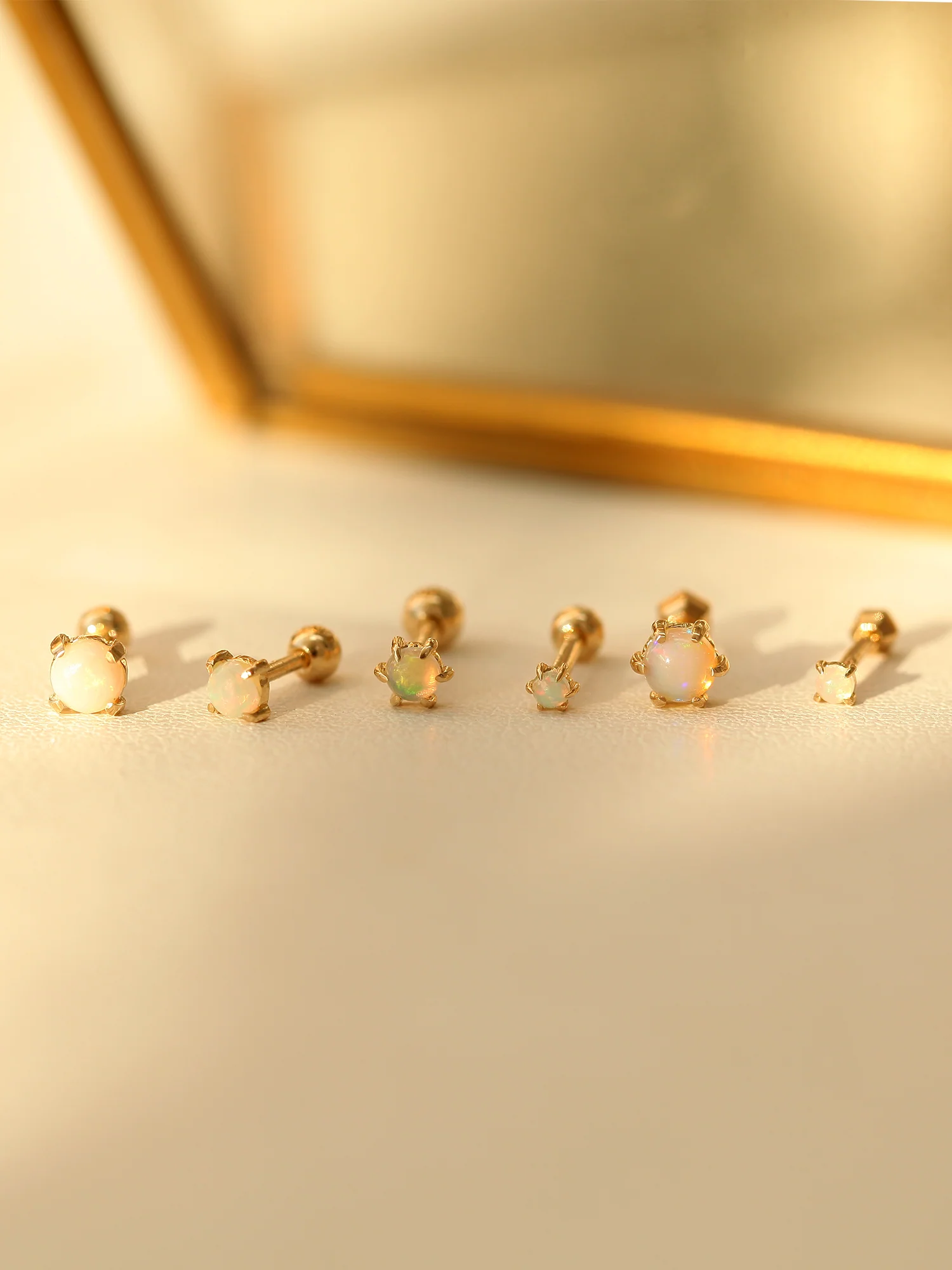 14K Gold Opal Cartilage Earring 3mm 4mm 18G16G - Image 2