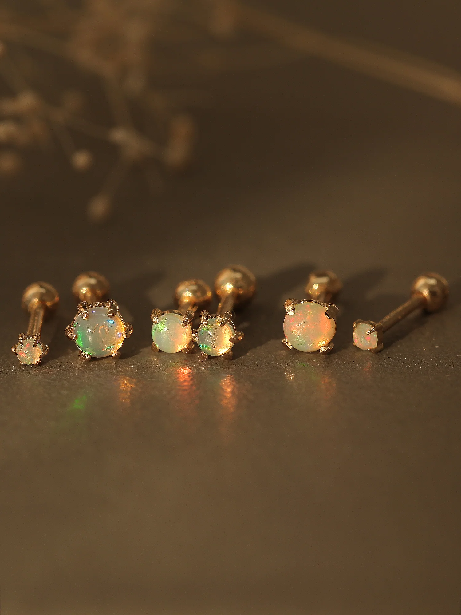 14K Gold Opal Cartilage Earring 3mm 4mm 18G16G - Image 3