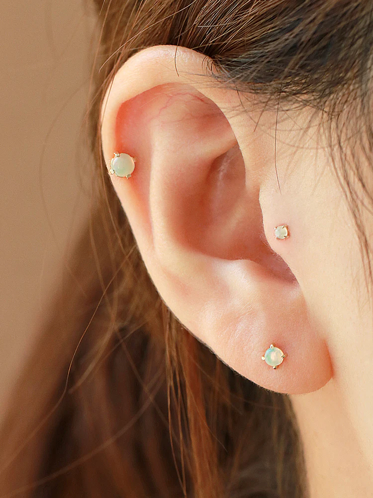 14K Gold Opal Cartilage Earring 3mm 4mm 18G16G - Image 4