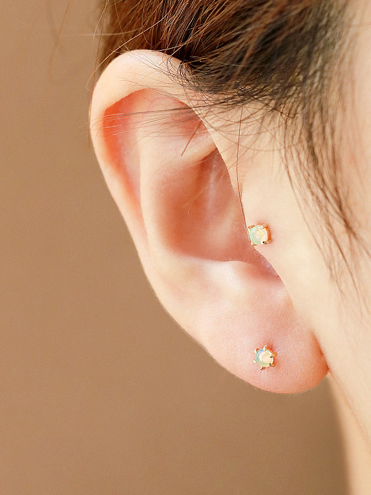 14K Gold Opal Cartilage Earring 3mm 4mm 18G16G - Image 6