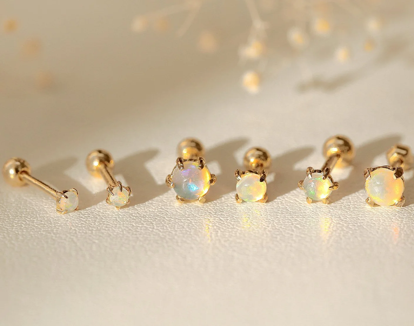 14K Gold Opal Cartilage Earring 3mm 4mm 18G16G - Image 8