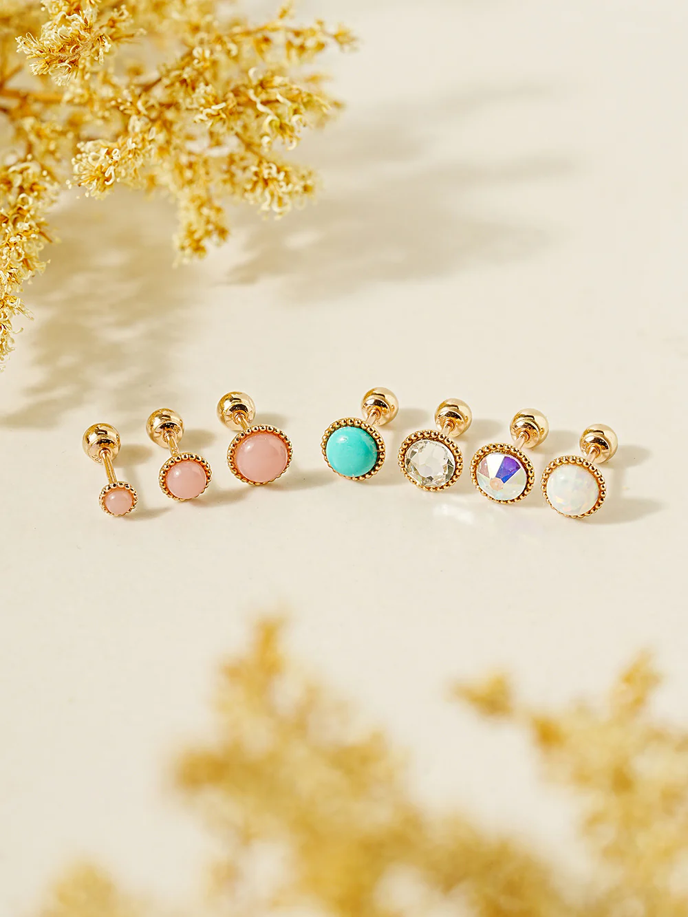 14K Gold Opal CZ Hemisphere Cartilage Earring 20G18G16G