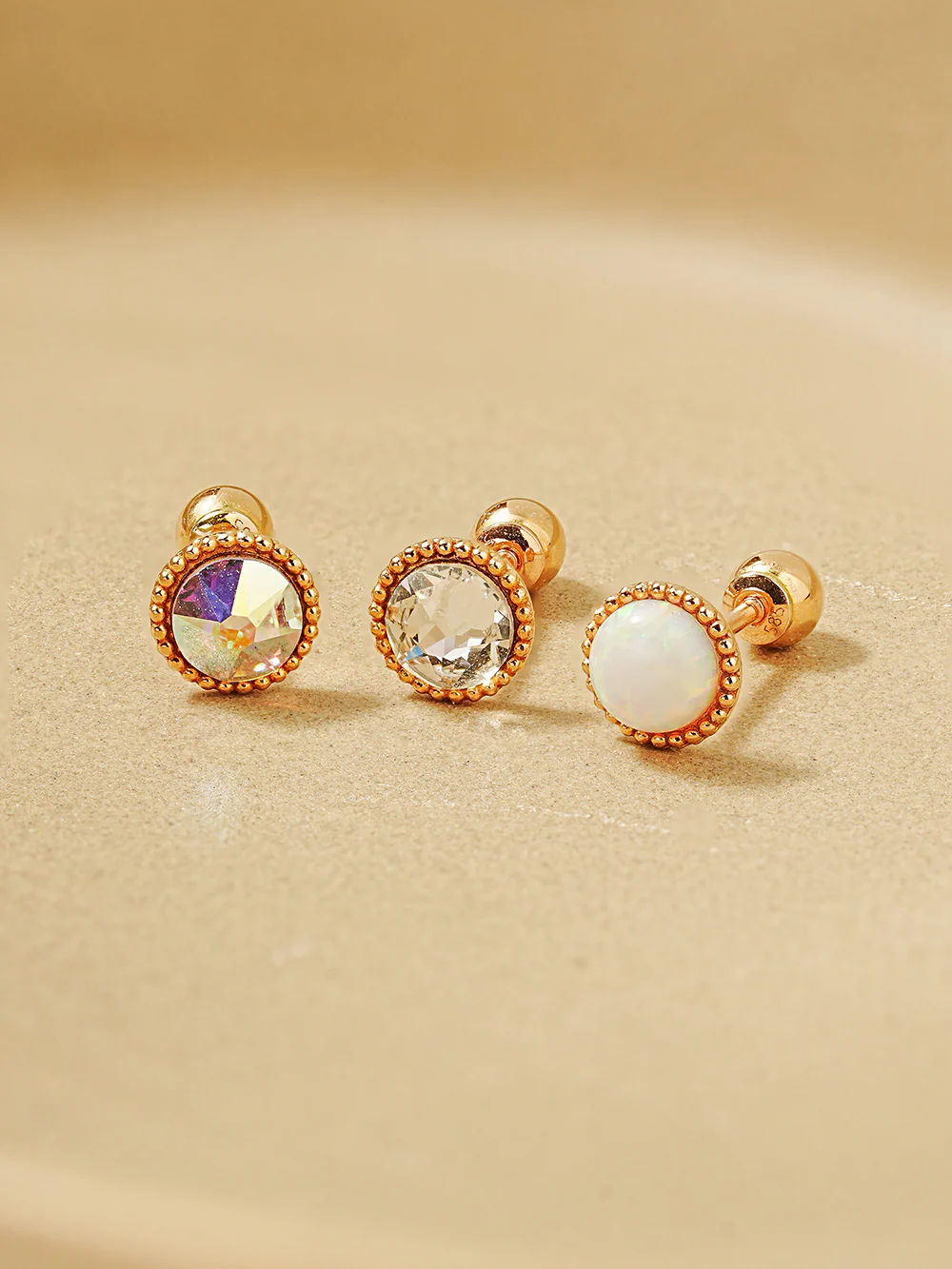 14K Gold Opal CZ Hemisphere Cartilage Earring 20G18G16G - Image 13