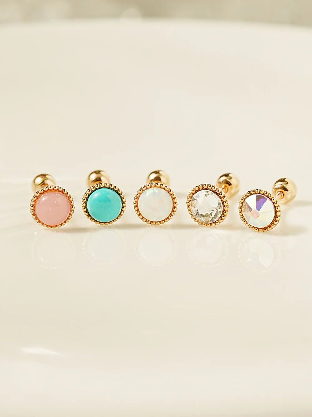 14K Gold Opal CZ Hemisphere Cartilage Earring 20G18G16G - Image 15