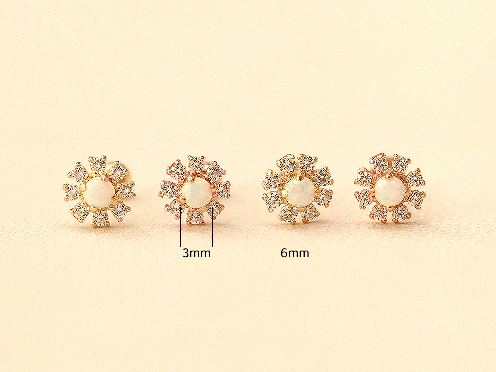 14K Gold Internal Opal Daisy Cartilage Earring 20G18G16G - Image 11