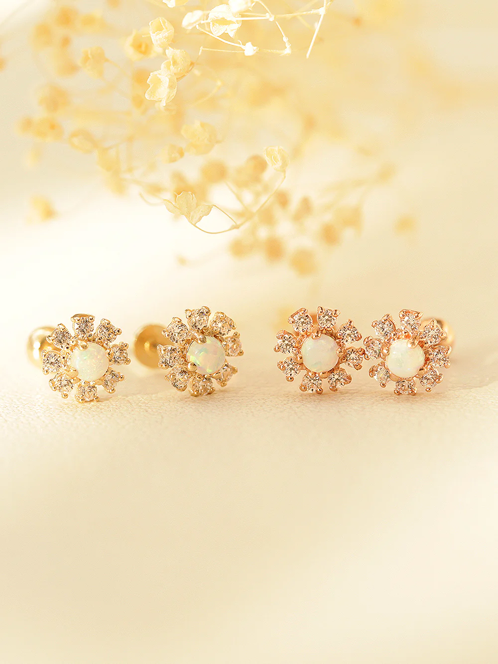 14K Gold Internal Opal Daisy Cartilage Earring 20G18G16G - Image 3