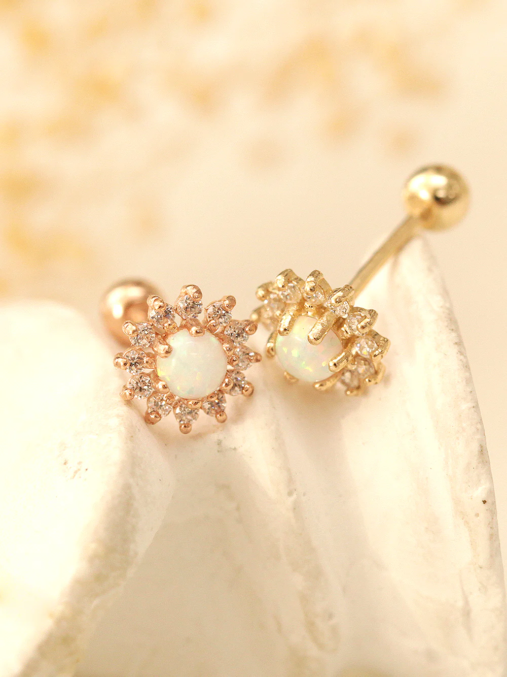 14K Gold Opal Sunflower Cartilage Earring 20G18G