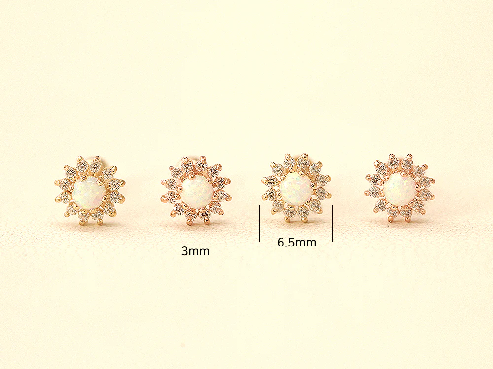 14K Gold Opal Sunflower Cartilage Earring 20G18G - Image 9