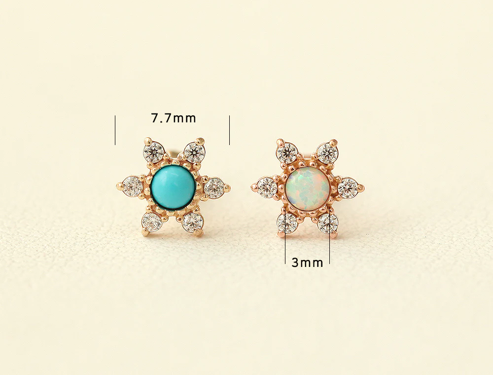 14K Gold Opal & Turquoise Cubic Cartilage Earring 18G16G - Image 10