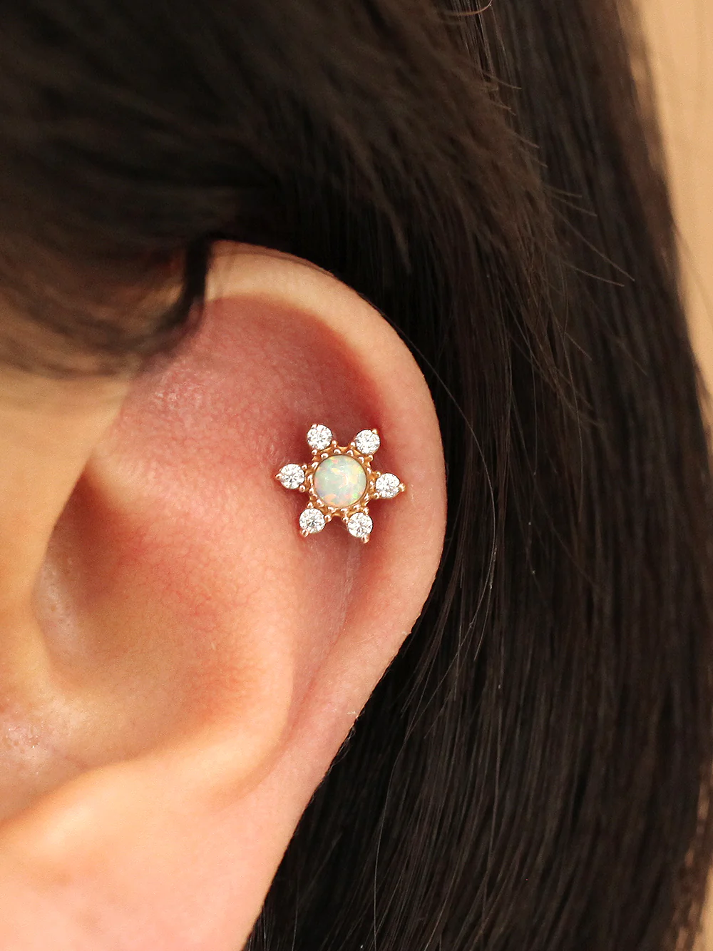 14K Gold Opal & Turquoise Cubic Cartilage Earring 18G16G - Image 3