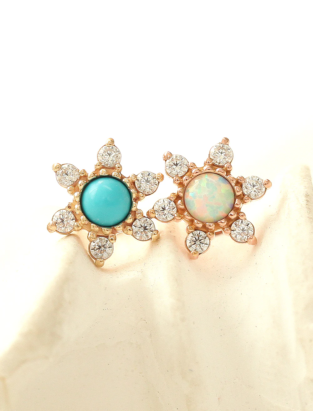 14K Gold Opal & Turquoise Cubic Cartilage Earring 18G16G - Image 6
