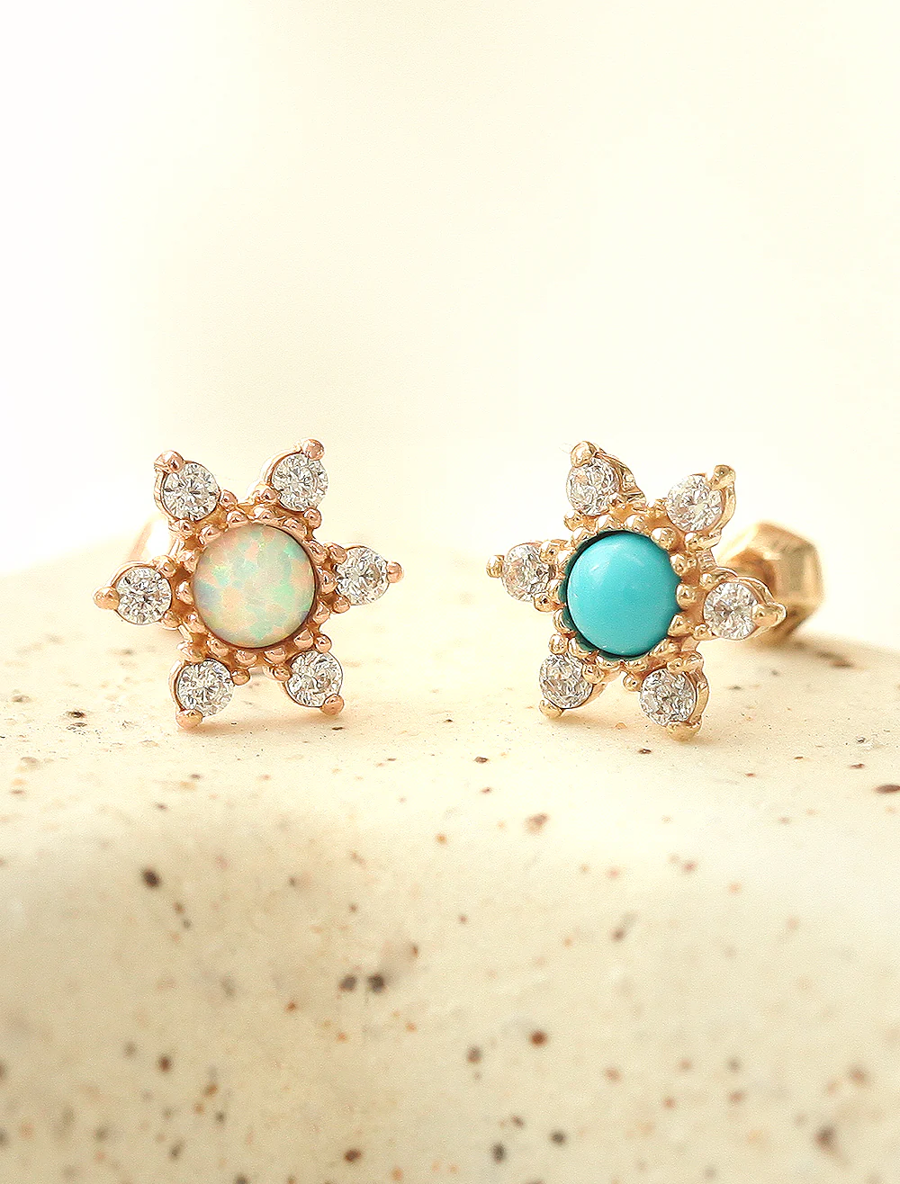 14K Gold Opal & Turquoise Cubic Cartilage Earring 18G16G - Image 9