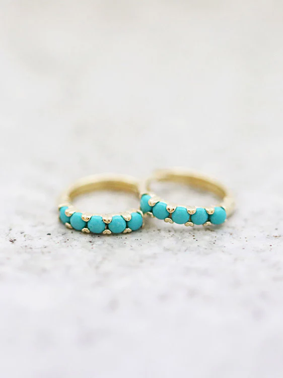 14K Gold Opal Turquoise Hoop Earring - Image 10