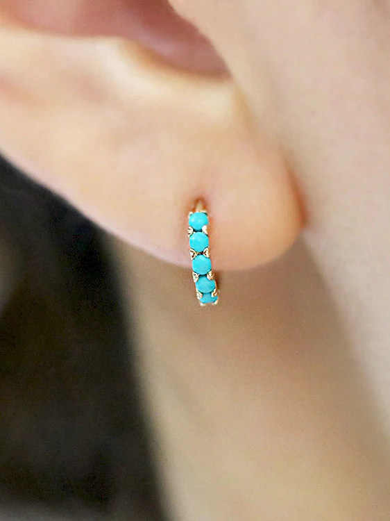 14K Gold Opal Turquoise Hoop Earring - Image 2