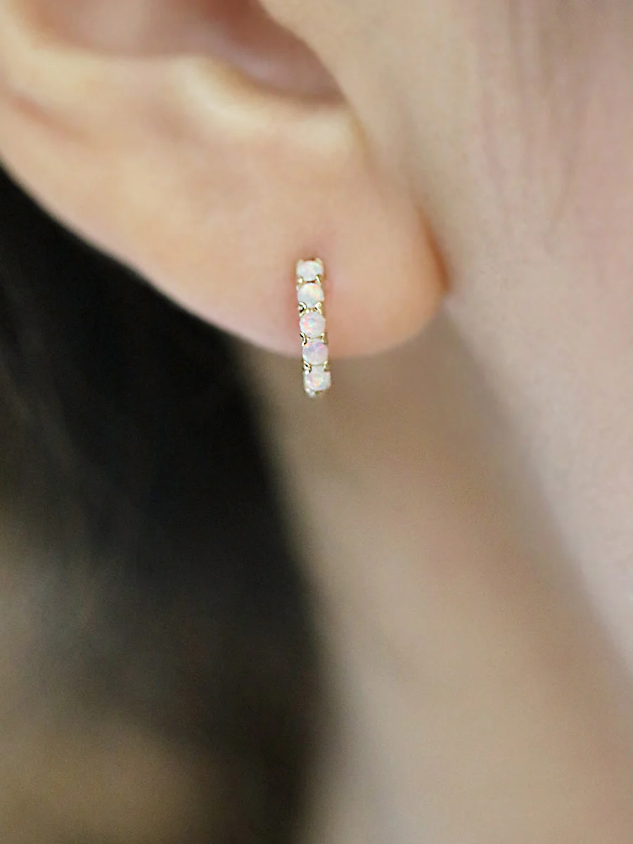 14K Gold Opal Turquoise Hoop Earring - Image 5
