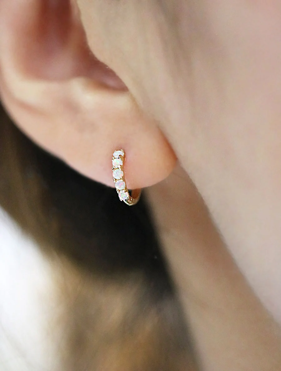 14K Gold Opal Turquoise Hoop Earring - Image 6