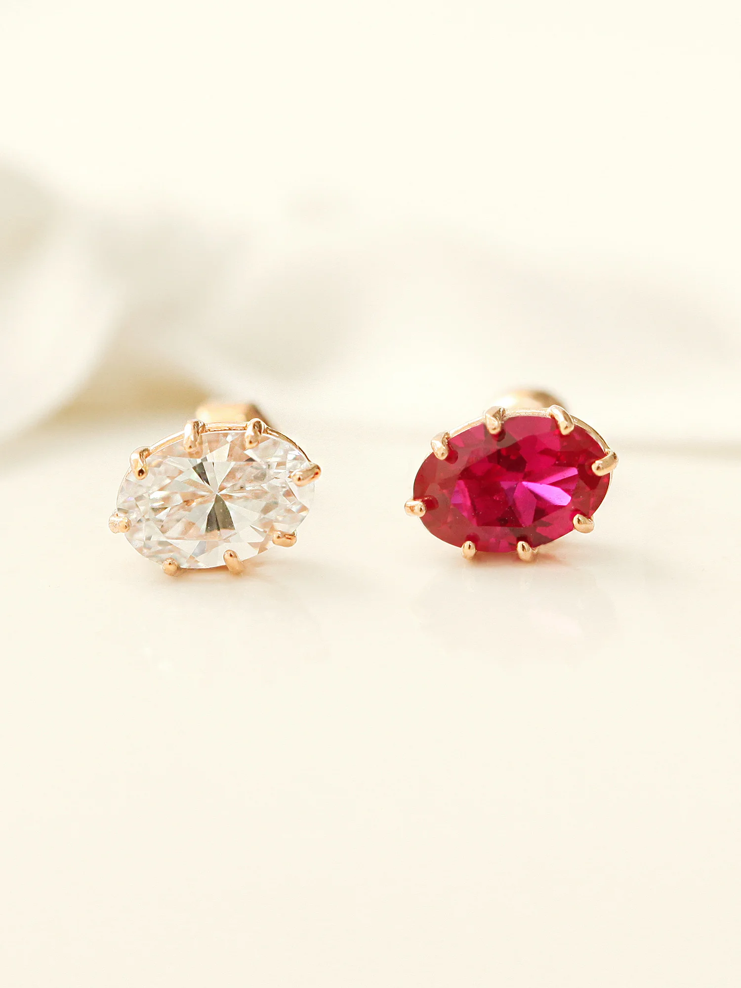 14K Gold Oval Cubic Cartilage Earring 18G16G