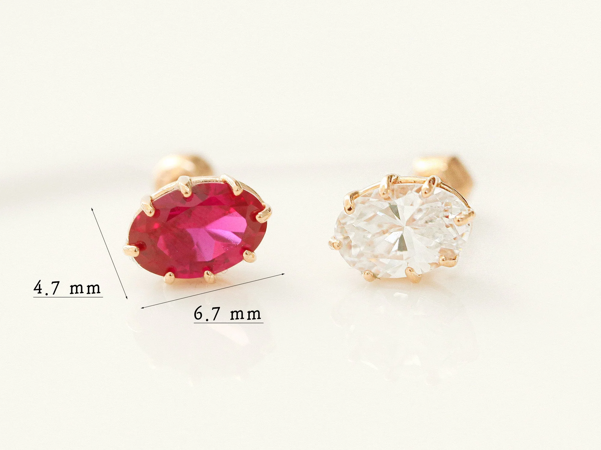 14K Gold Oval Cubic Cartilage Earring 18G16G - Image 11