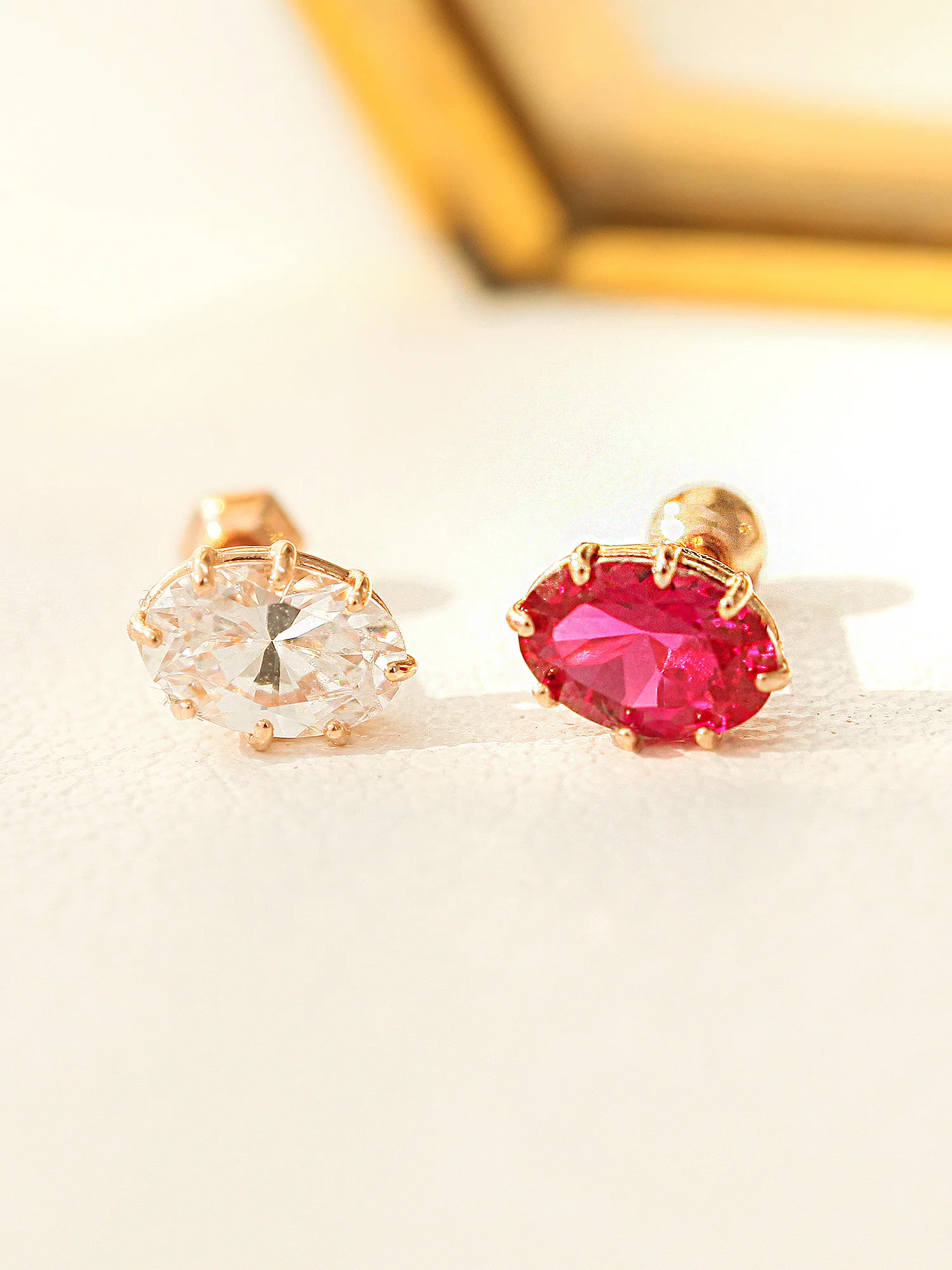 14K Gold Oval Cubic Cartilage Earring 18G16G - Image 4
