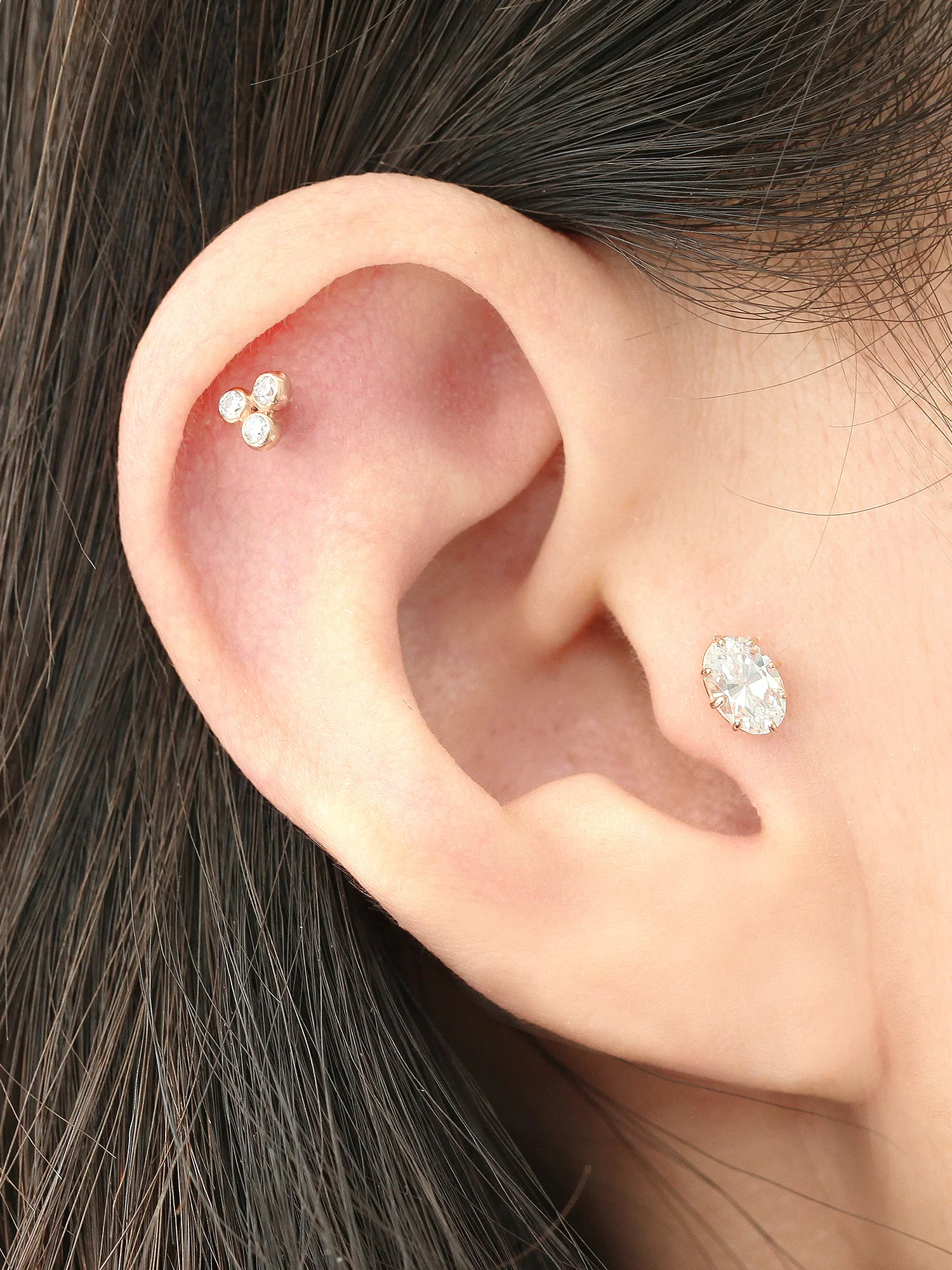 14K Gold Oval Cubic Cartilage Earring 18G16G - Image 6