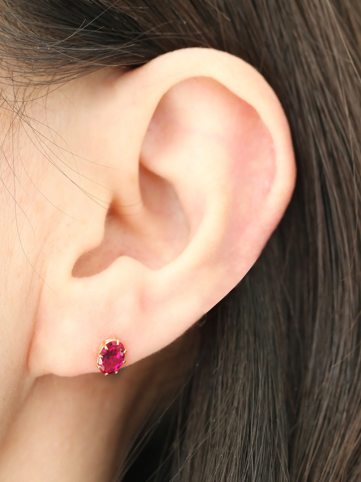 14K Gold Oval Cubic Cartilage Earring 18G16G - Image 8
