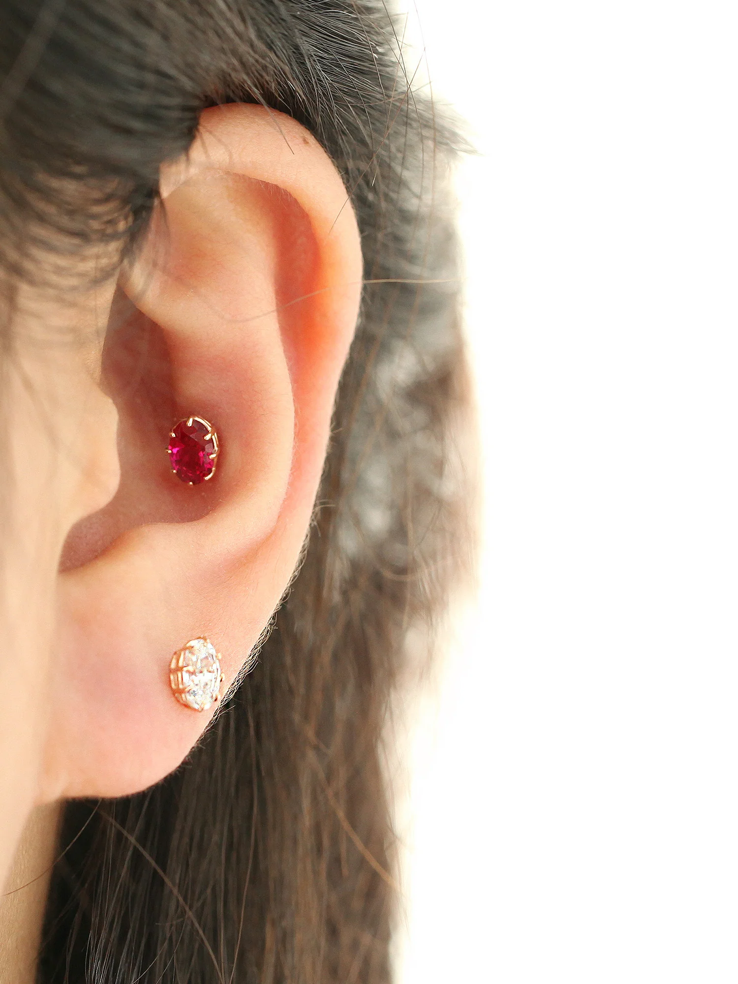 14K Gold Oval Cubic Cartilage Earring 18G16G - Image 9