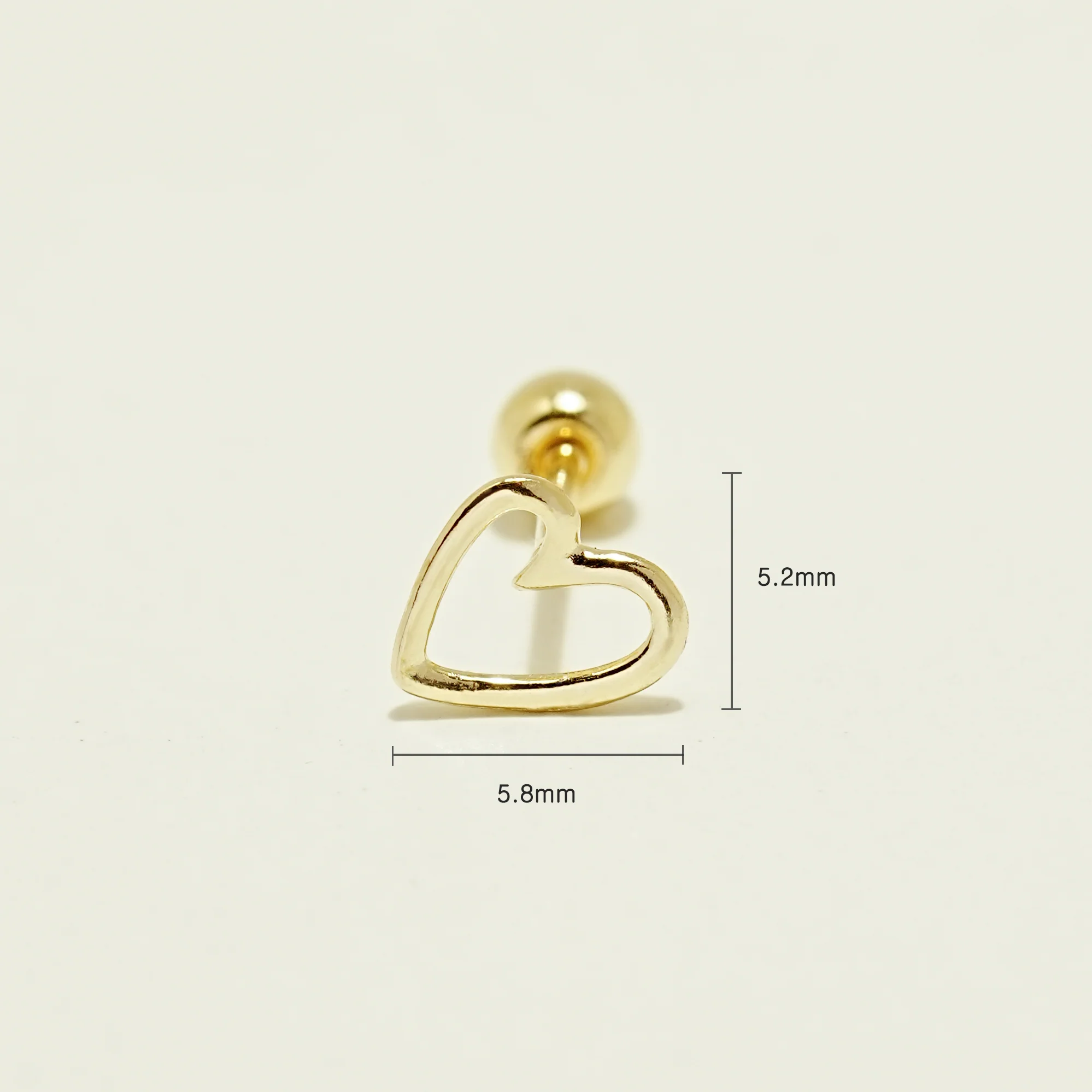 14K Gold Oval Heart Cartilage Earring 20G - Image 7