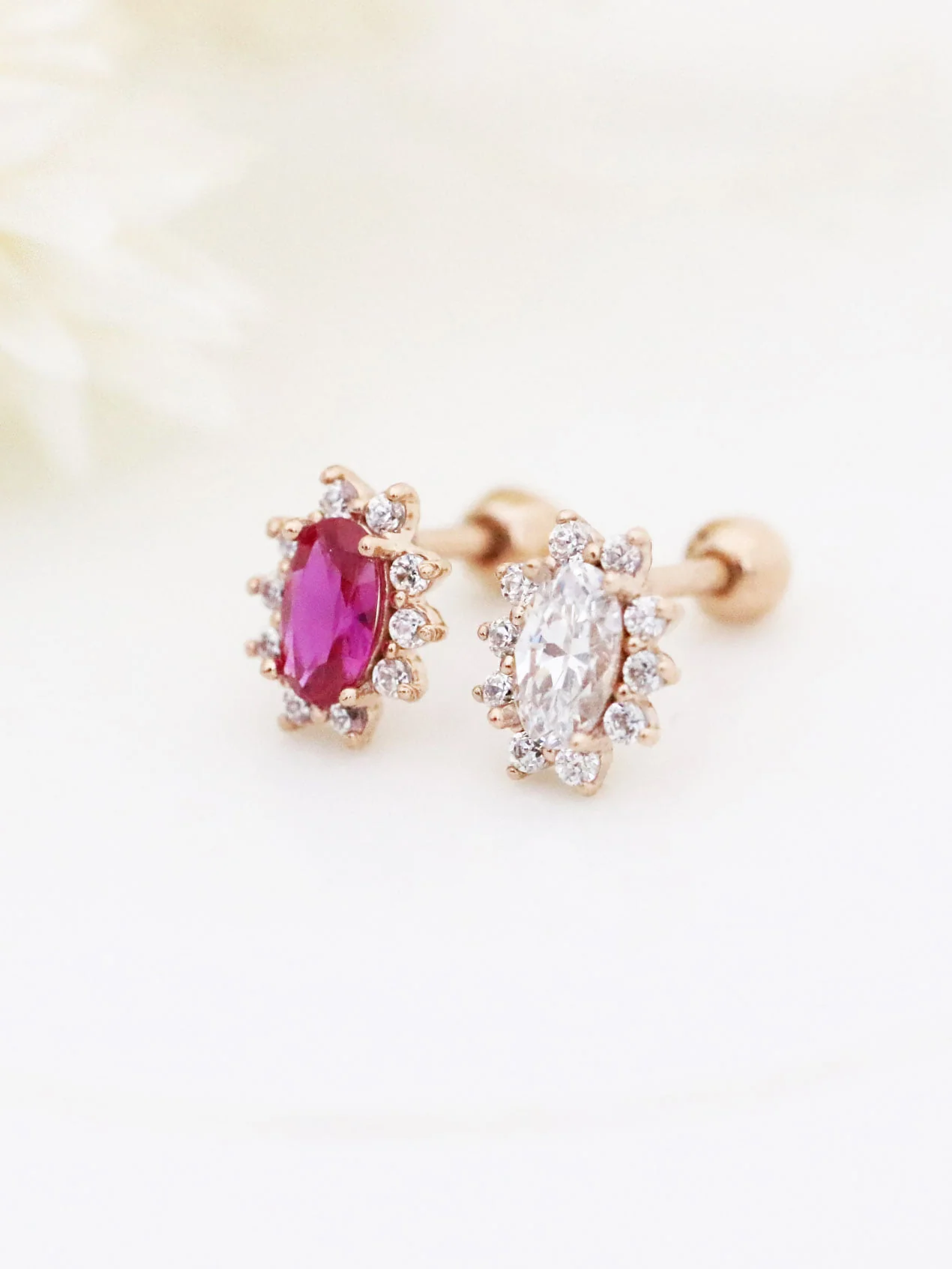 14K gold Oval Ruby cartilage earring 18g16g