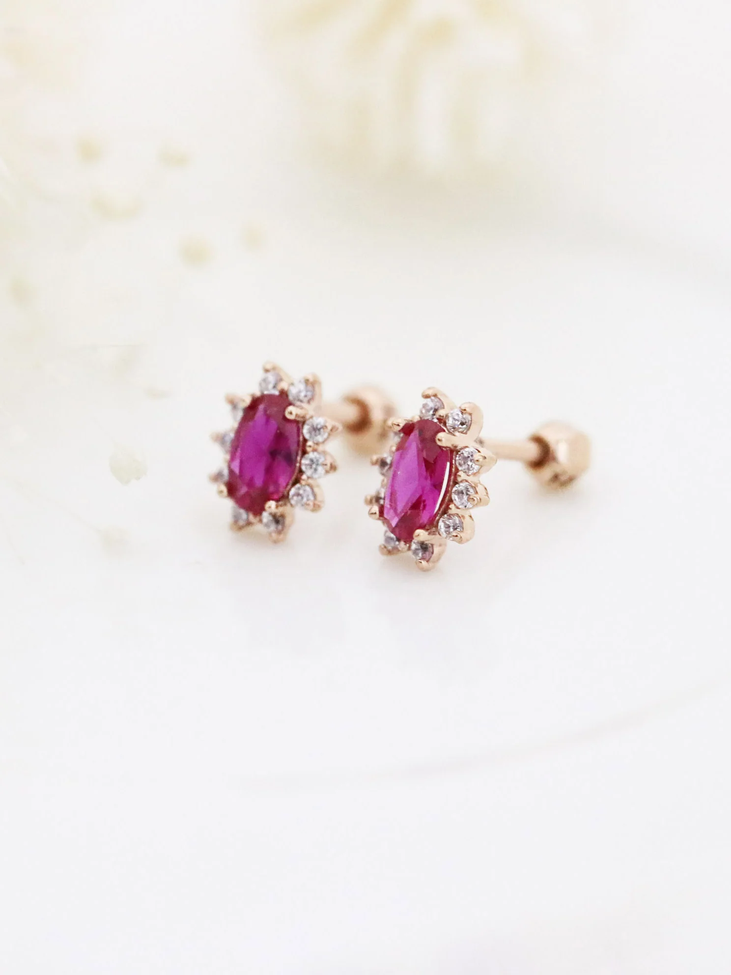 14K gold Oval Ruby cartilage earring 18g16g - Image 4