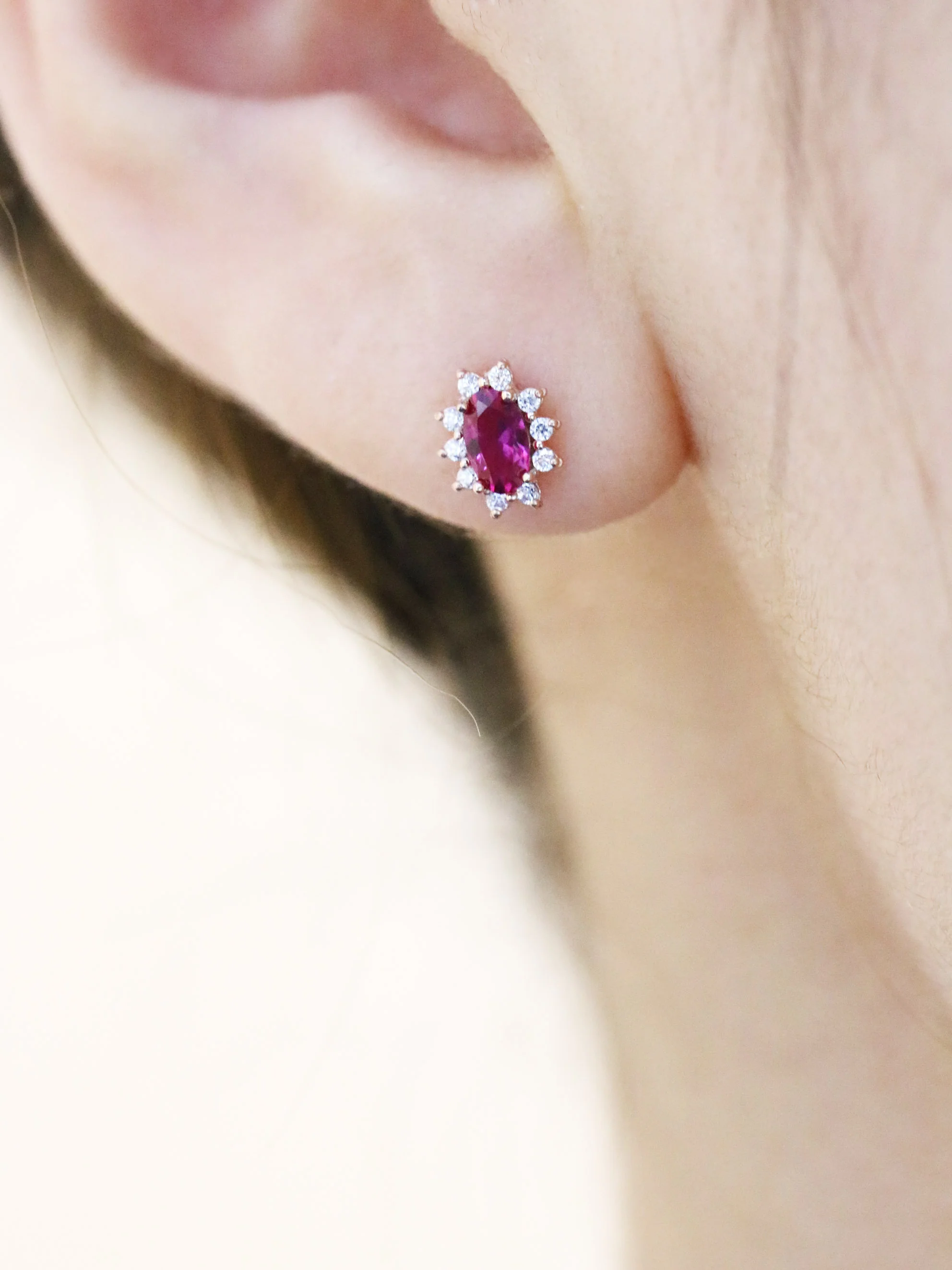14K gold Oval Ruby cartilage earring 18g16g - Image 6
