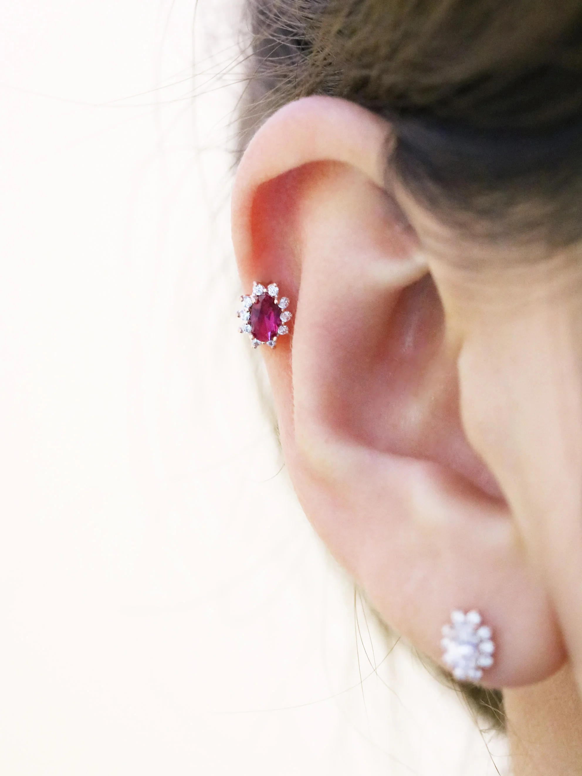 14K gold Oval Ruby cartilage earring 18g16g - Image 7