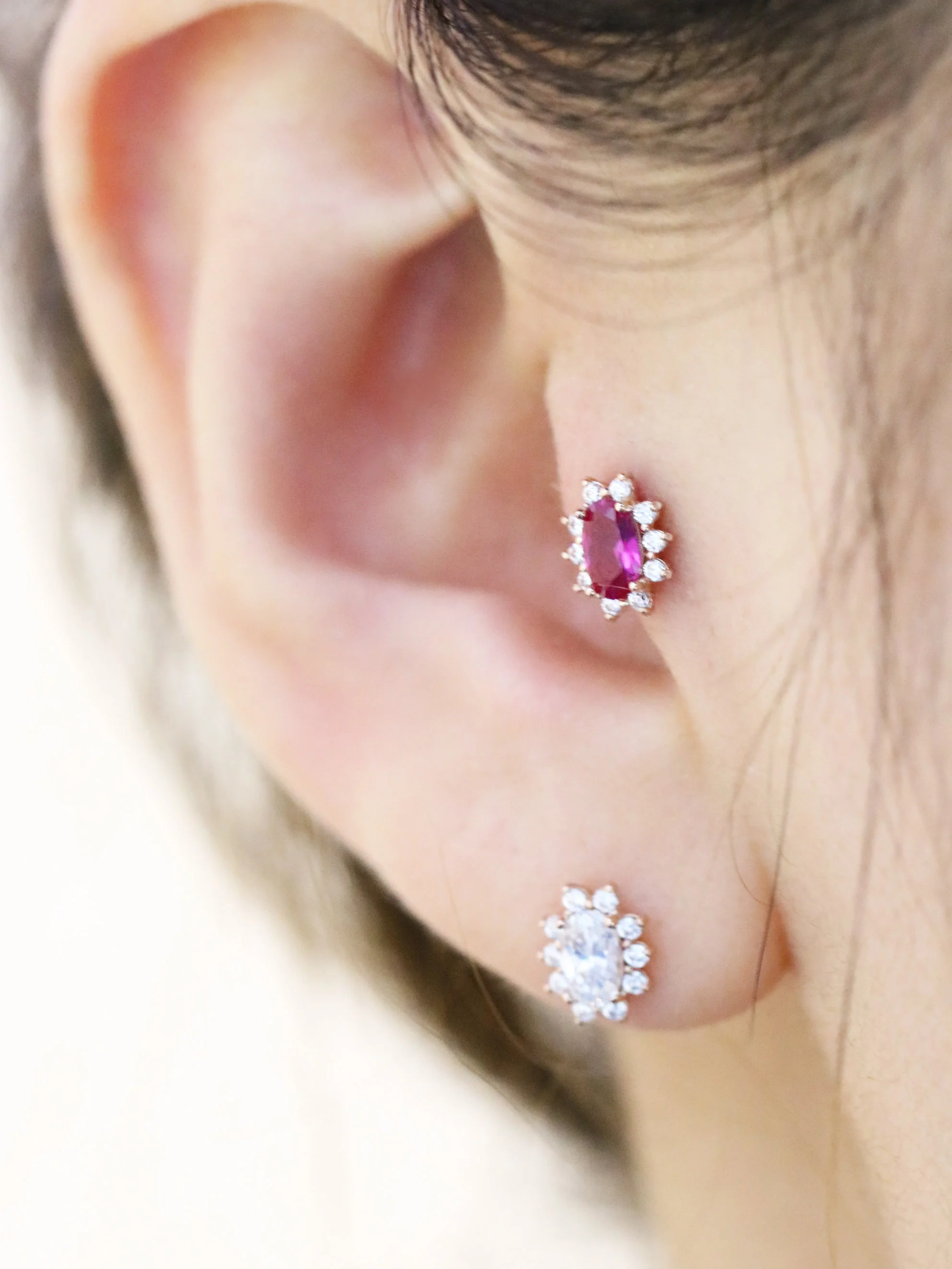 14K gold Oval Ruby cartilage earring 18g16g - Image 8
