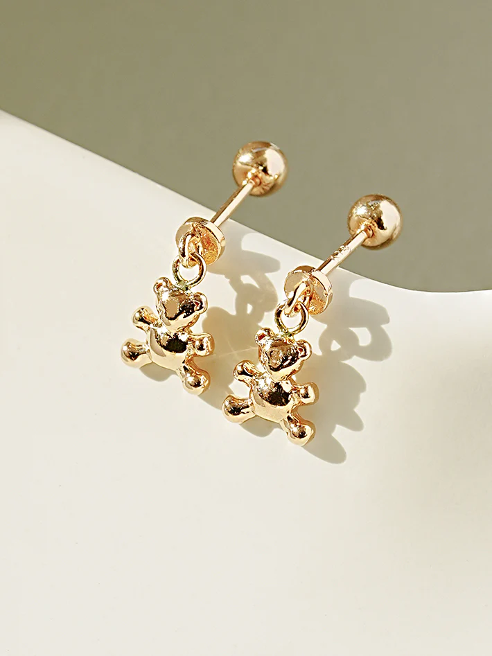 14K Gold Baby Teddy Bear Drop Cartilage Earring 20G