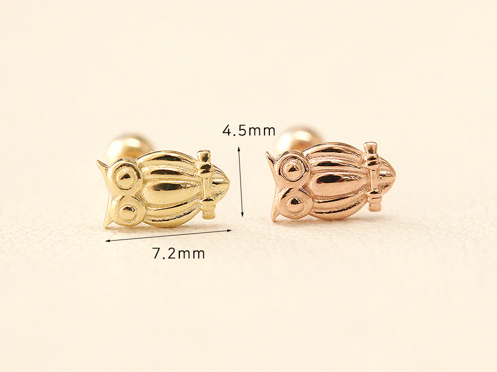14K Gold Owl Cartilage Earring 20G - Image 10