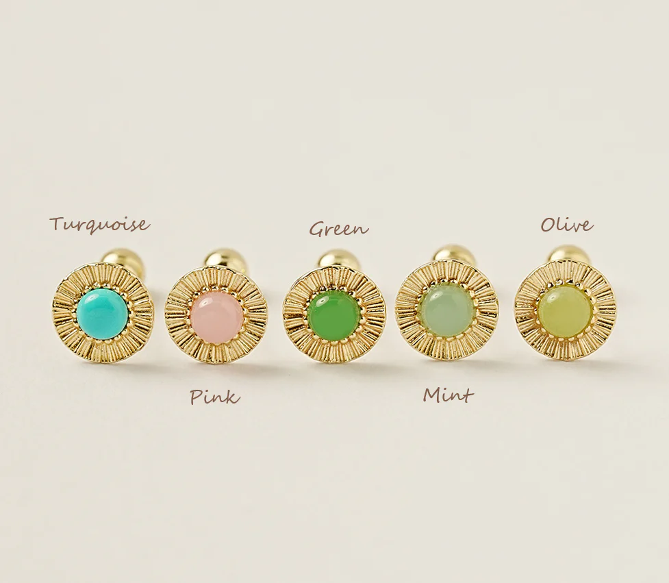 14K Gold Pale Cubic Stone Solar Earring 20G18G16G - Image 16