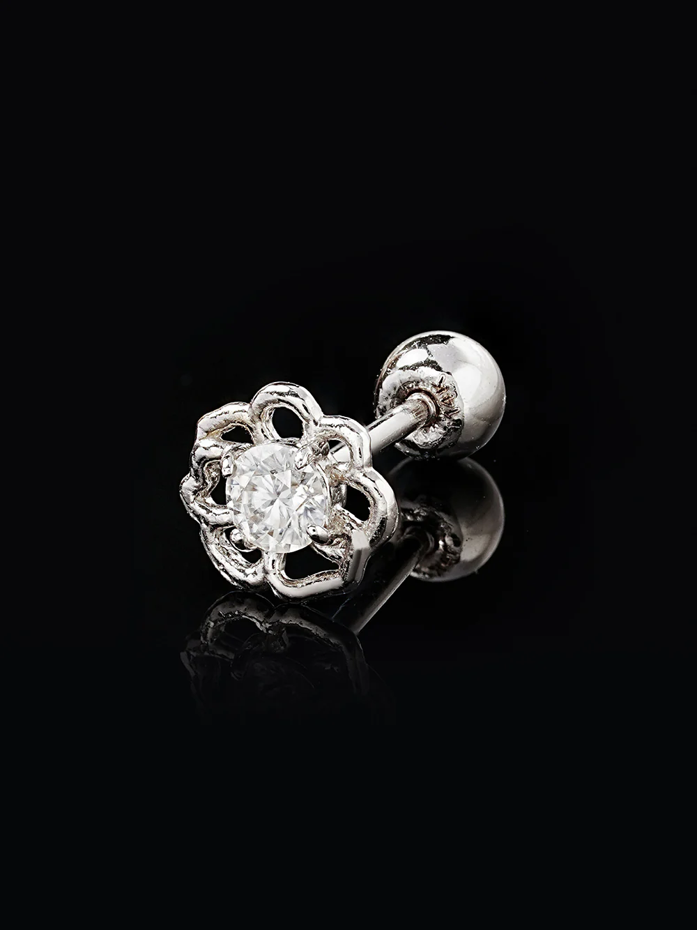 14K Gold Pansy Flower Moissanite Cartilage Earring 20G18G16G