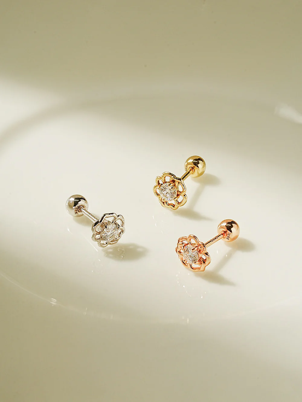 14K Gold Pansy Flower Moissanite Cartilage Earring 20G18G16G - Image 11