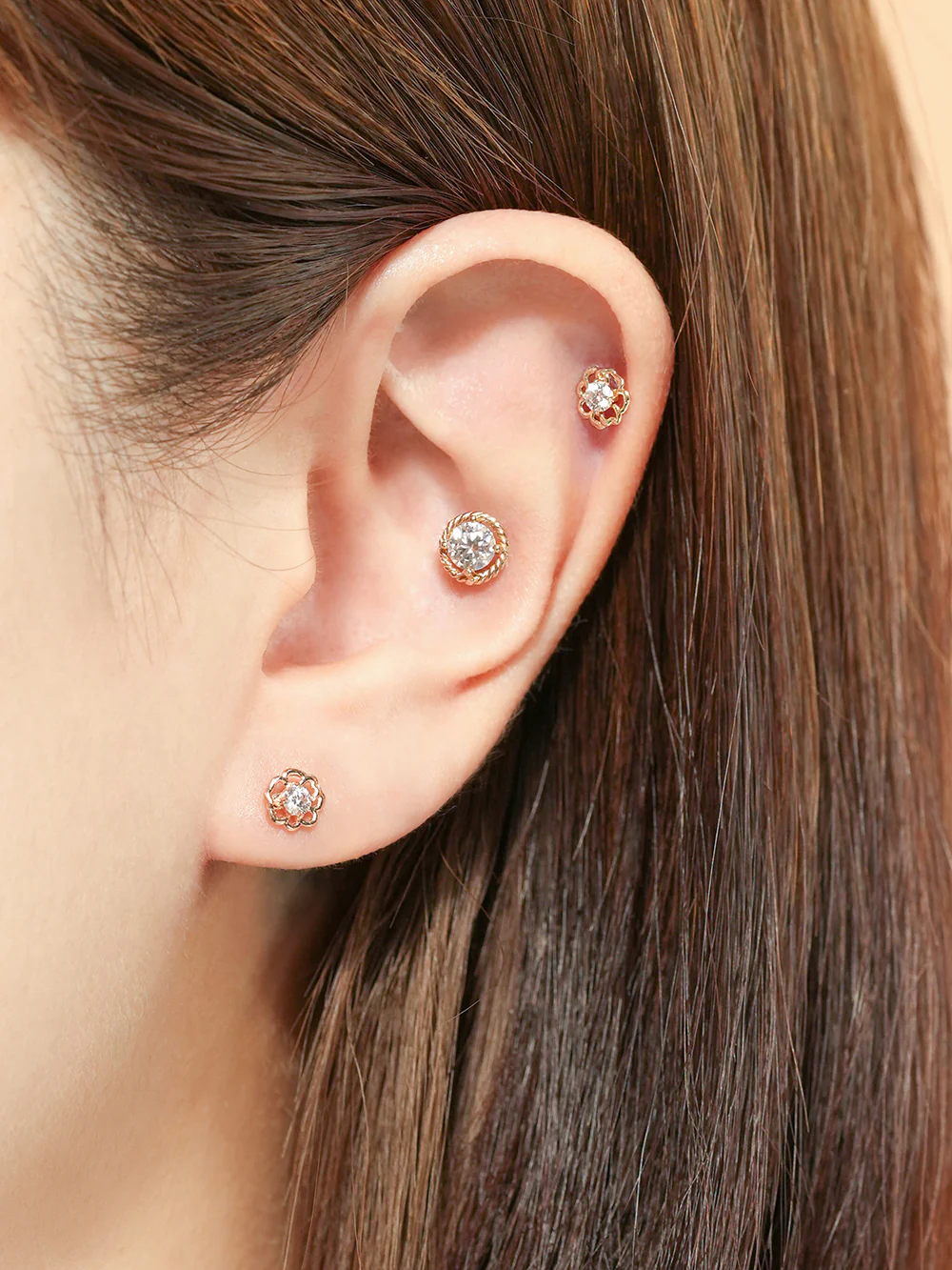 14K Gold Pansy Flower Moissanite Cartilage Earring 20G18G16G - Image 13