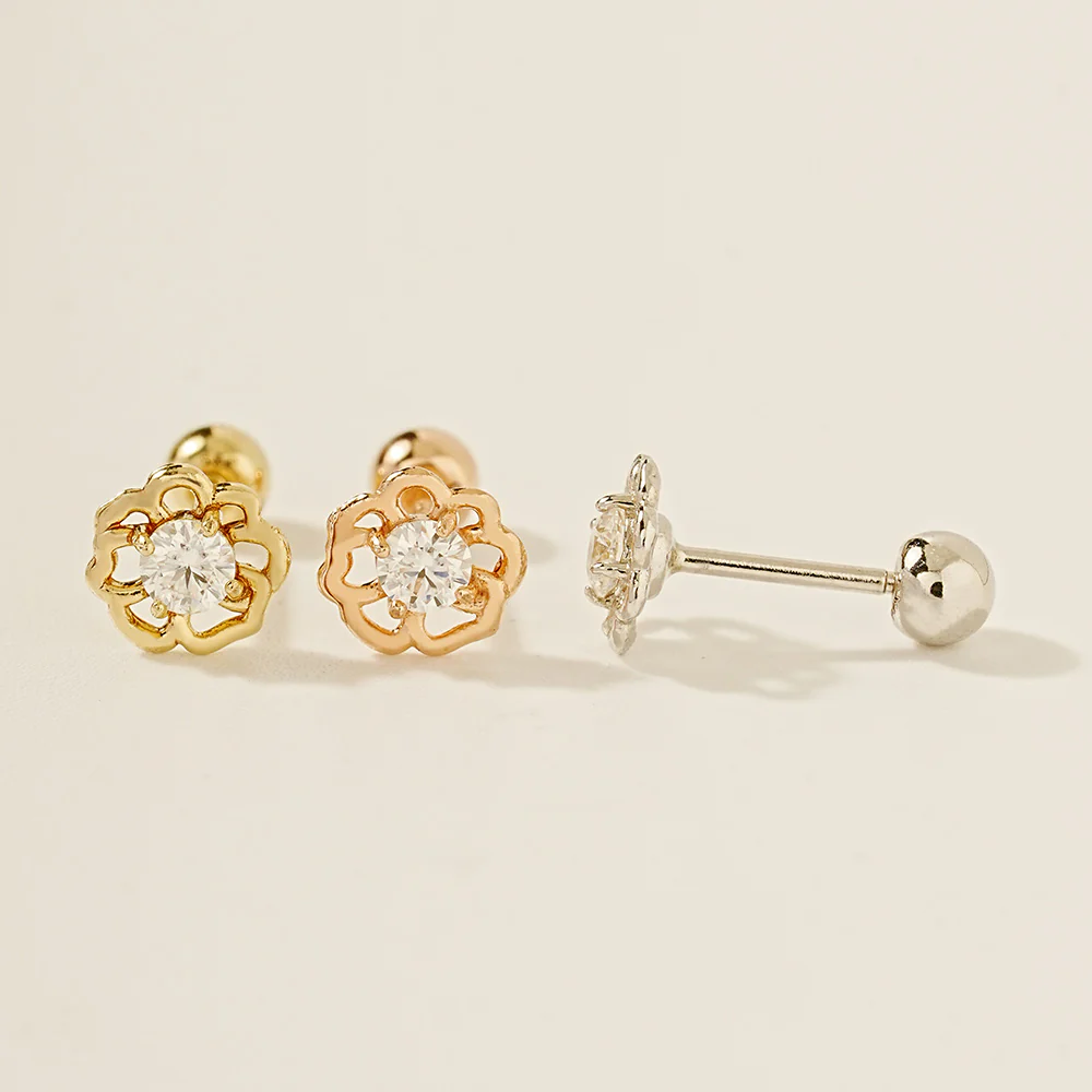 14K Gold Pansy Flower Moissanite Cartilage Earring 20G18G16G - Image 15