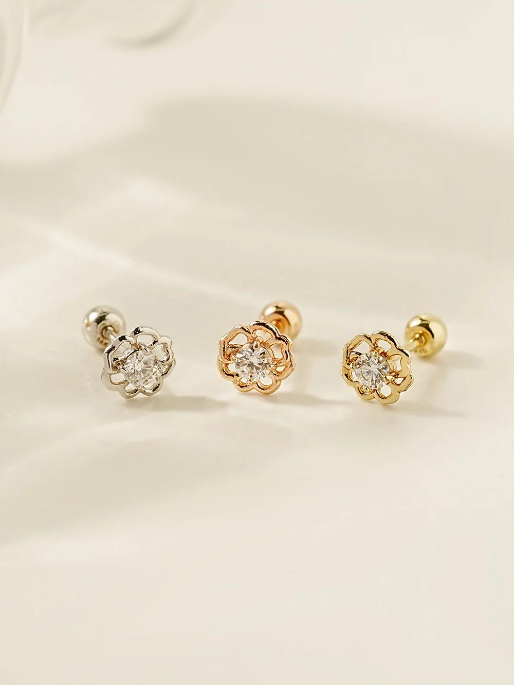 14K Gold Pansy Flower Moissanite Cartilage Earring 20G18G16G - Image 3