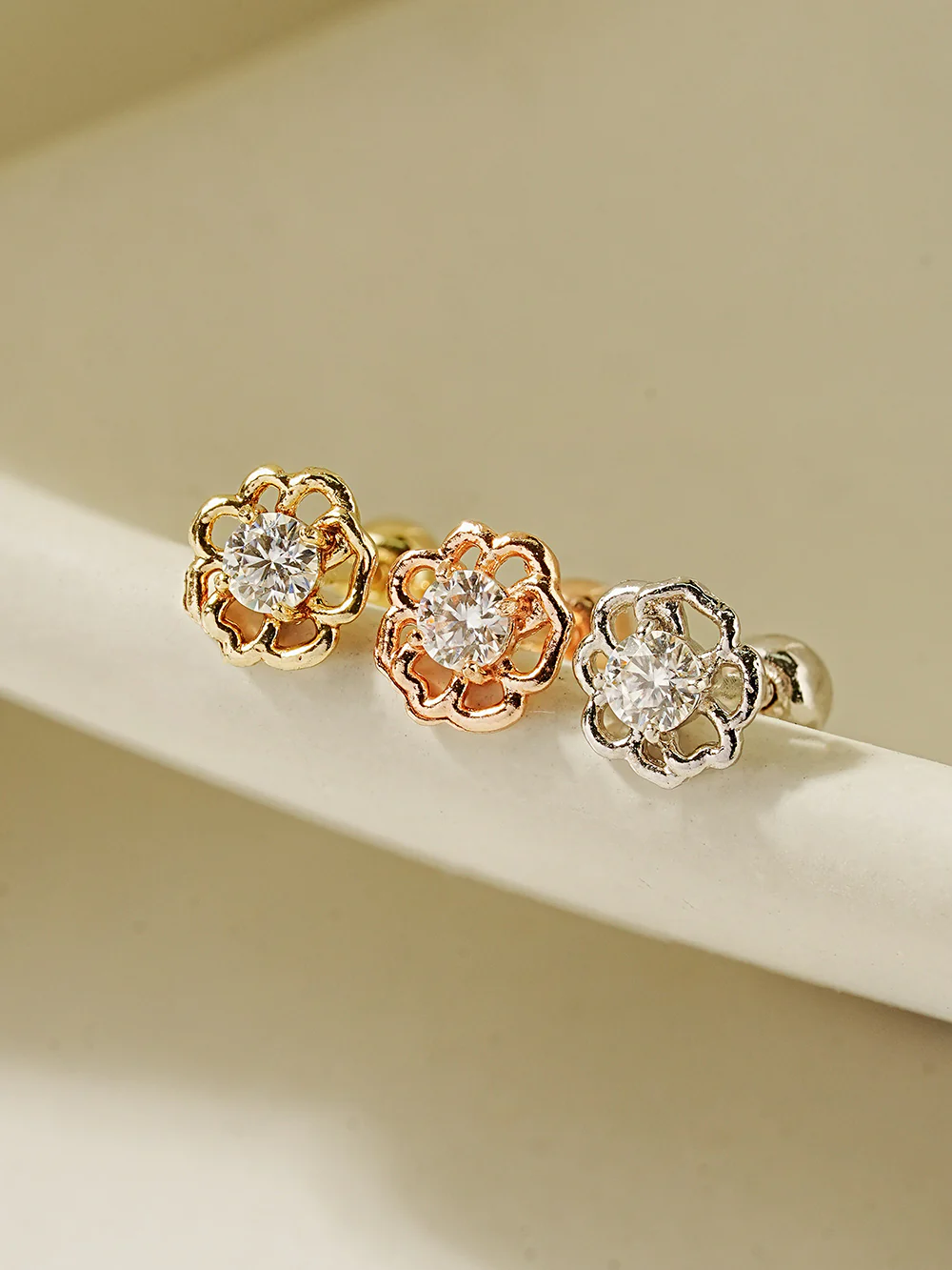 14K Gold Pansy Flower Moissanite Cartilage Earring 20G18G16G - Image 5