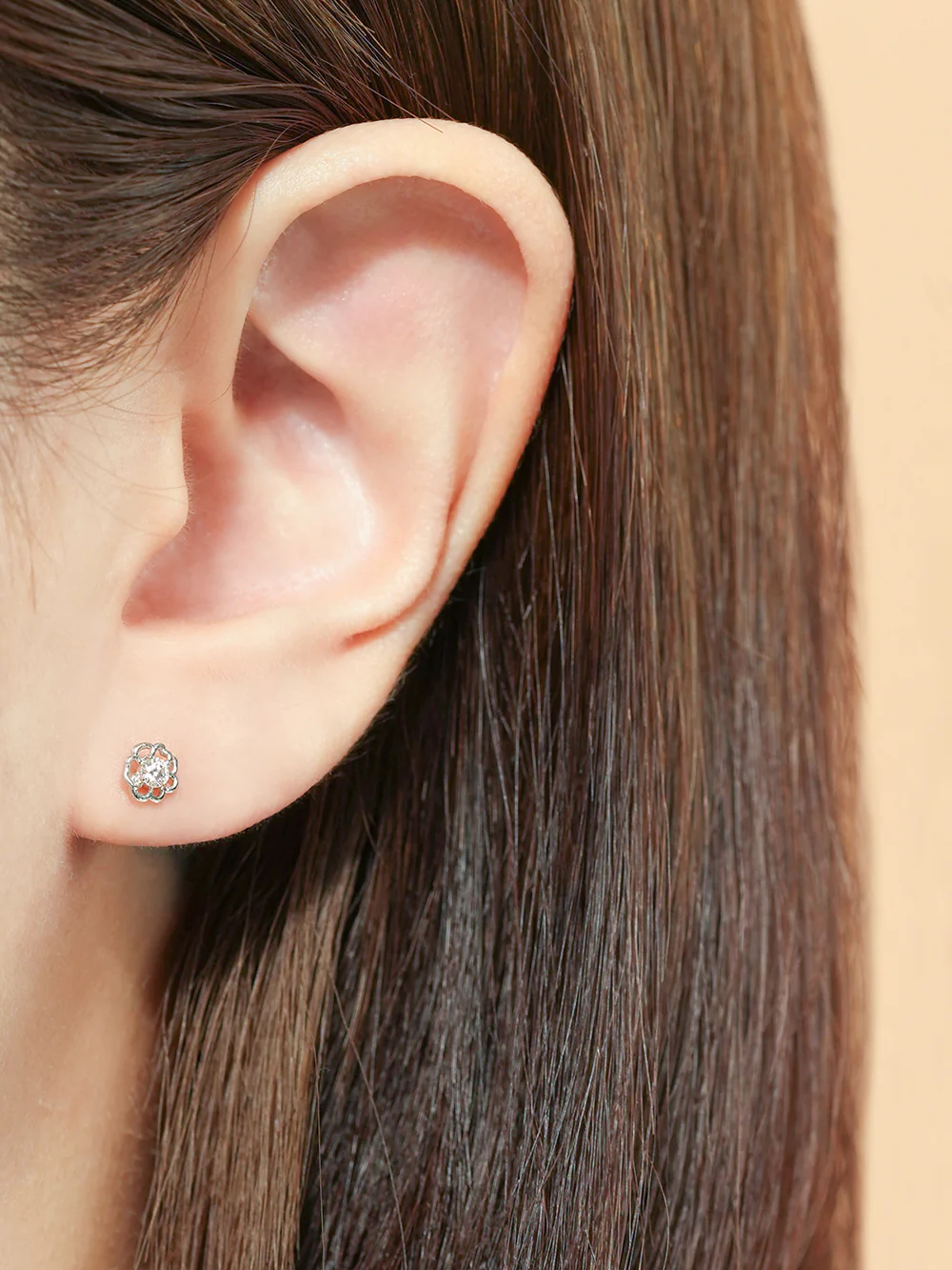 14K Gold Pansy Flower Moissanite Cartilage Earring 20G18G16G - Image 8