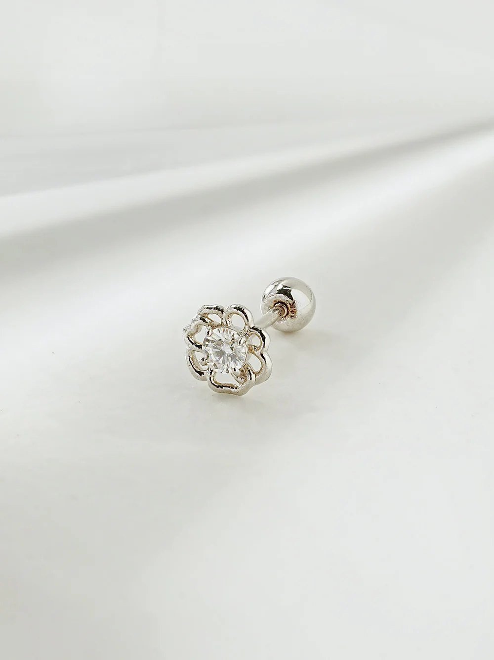 14K Gold Pansy Flower Moissanite Cartilage Earring 20G18G16G - Image 9