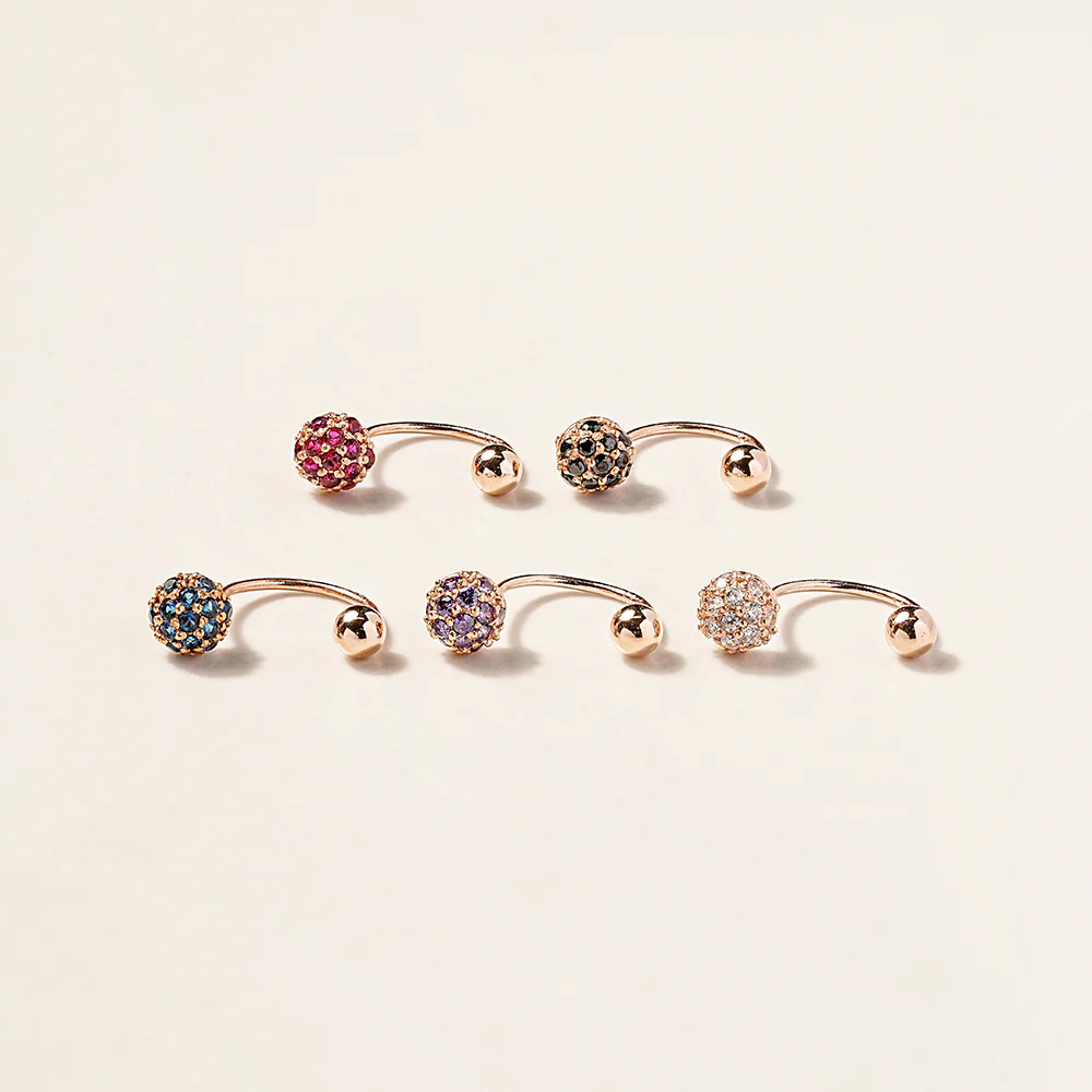 14K Gold Pave CZ Ball Curve Piercing 20G - Image 6
