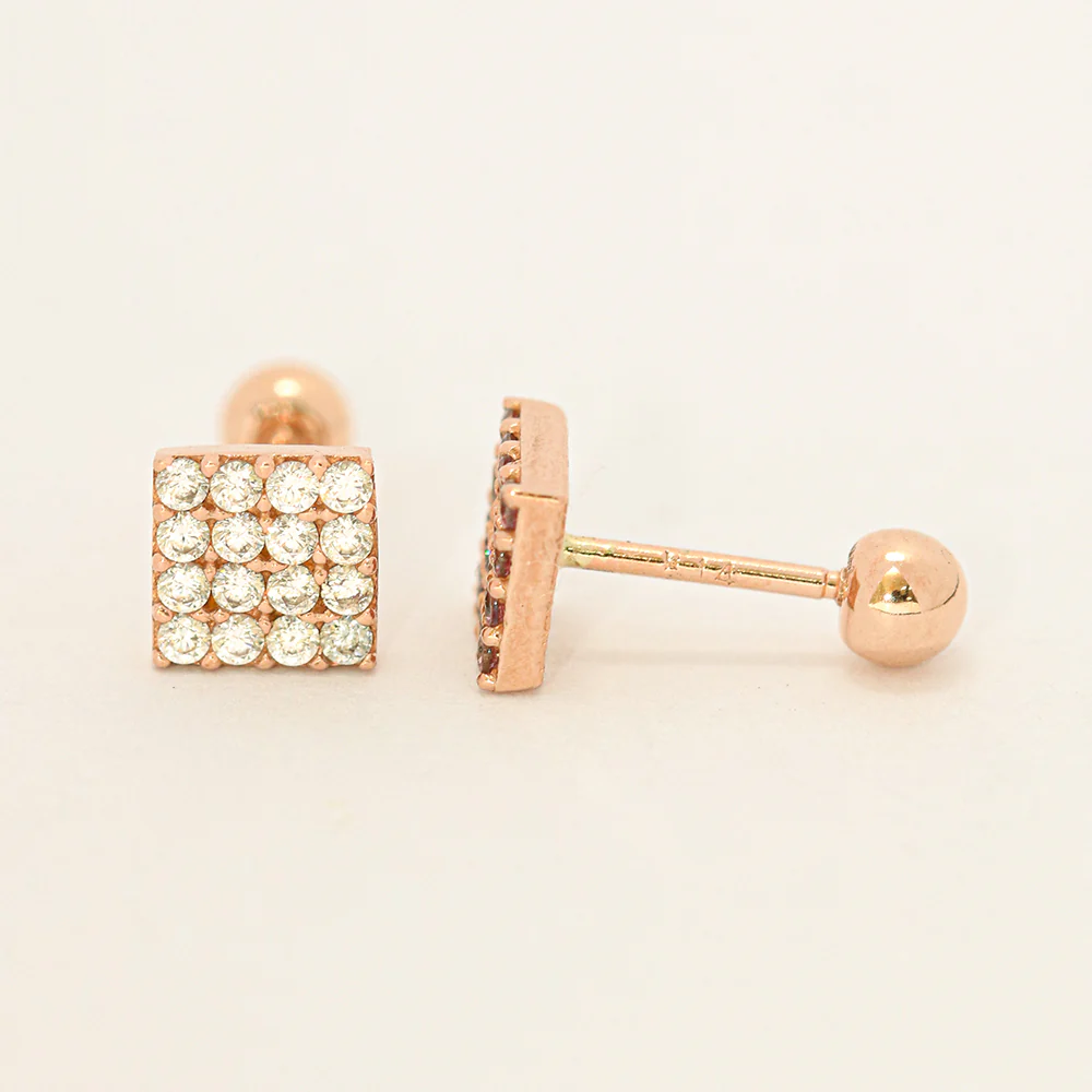14K Gold Pave Square Cubic Cartilage Earring 20G18G16G - Image 12